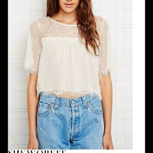 Urban Outfitters lace flutter crop top ivory